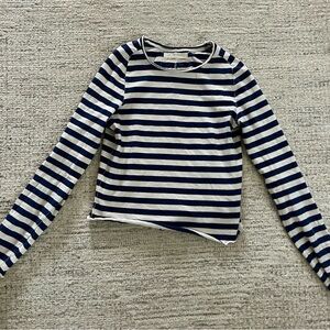 Free People Navy and White Long Sleeve Shirt